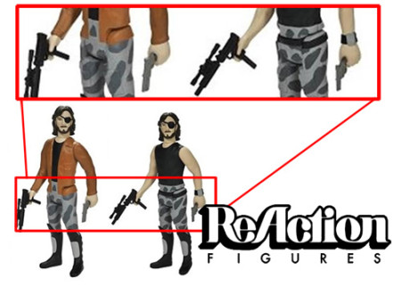 Enlarged image of the photo shows how the legs, arms, and torso of their two announced "Escape from New York" action figures each use unique tooling. Only the heads share tooling!