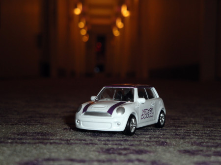 Racing down the carpeted hallway. Zoom! Vroom! Fun! 