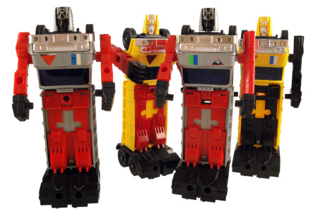 Marchon Road Bots Loadorr, the transforming robot dump truck from 1985. Even the red and yellow version of the toy has a variant! Click to enlarge.